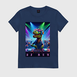 Футболка хлопковая женская DJ Rex - neon glow fantasy, цвет: тёмно-синий