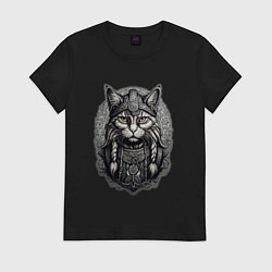 Футболка хлопковая женская Viking cat, цвет: черный