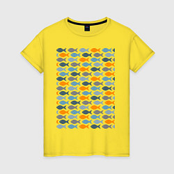 Футболка хлопковая женская Стая рыб, цвет: желтый