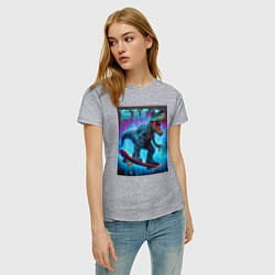 Футболка хлопковая женская Dude tyrannosaur on a skateboard - ai art, цвет: меланж — фото 2
