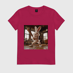 Футболка хлопковая женская Заяц и бейсбол, цвет: маджента