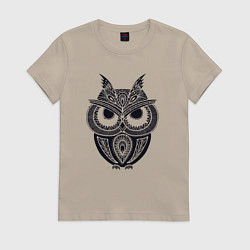 Футболка хлопковая женская Узорчатый филин, цвет: миндальный