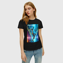 Футболка хлопковая женская Cool cyber dancer - neon glow, цвет: черный — фото 2