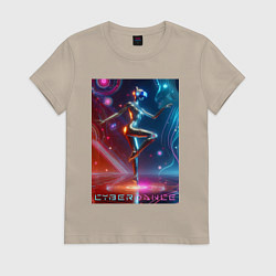 Футболка хлопковая женская Танцующая кибер девчонка - неоновое свечение, цвет: миндальный