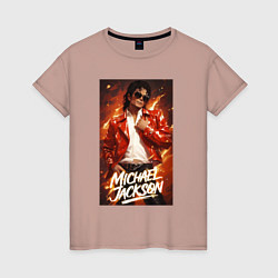 Футболка хлопковая женская Michael Jackson in the red jacket, цвет: пыльно-розовый