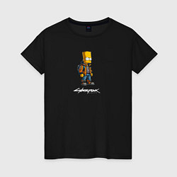 Футболка хлопковая женская Bart Simpson cyberpunk, цвет: черный