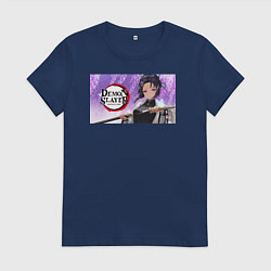 Футболка хлопковая женская Demon slayer black go, цвет: тёмно-синий