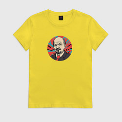 Футболка хлопковая женская Портрет Ленина в красном галстуке, цвет: желтый