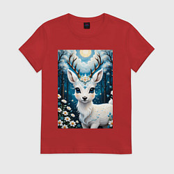Футболка хлопковая женская Сказочный олененок, цвет: красный