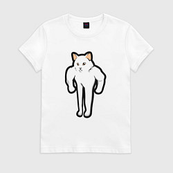 Футболка хлопковая женская Кот качок, цвет: белый