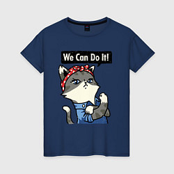 Футболка хлопковая женская We can do it - cat, цвет: тёмно-синий