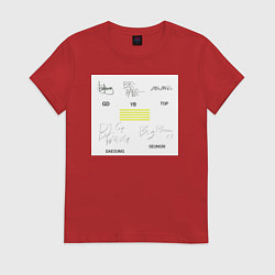Футболка хлопковая женская Big bang подписи участников, цвет: красный