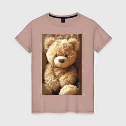 Футболка хлопковая женская Игрушечный большой медвежонок, цвет: пыльно-розовый