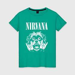 Футболка хлопковая женская Nirvana rock dog, цвет: зеленый