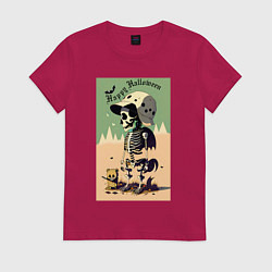 Футболка хлопковая женская Прикольный черепок - хэллоуин, цвет: маджента