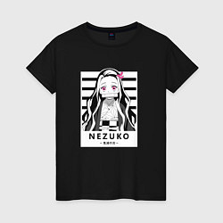 Футболка хлопковая женская Nezuko girl hunter one, цвет: черный