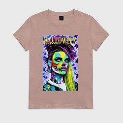 Футболка хлопковая женская Halloween zombie - magazin cover, цвет: пыльно-розовый