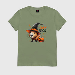 Футболка хлопковая женская Capybara in halloween on, цвет: авокадо