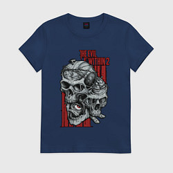 Футболка хлопковая женская The evil within 2 skulls, цвет: тёмно-синий