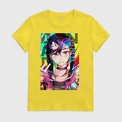 Футболка хлопковая женская Дандадан: Момо Аясэ, цвет: желтый
