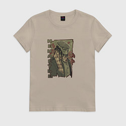 Футболка хлопковая женская Хищник в ненастную погоду, цвет: миндальный