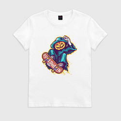 Футболка хлопковая женская Halloween skater, цвет: белый