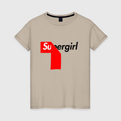Футболка хлопковая женская Супердевушка, цвет: миндальный