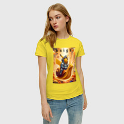 Футболка хлопковая женская Pikachu knight on a snail - ai art fantasy, цвет: желтый — фото 2