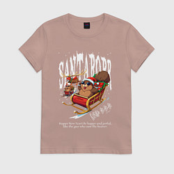 Футболка хлопковая женская Санта бобр курва, цвет: пыльно-розовый