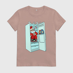 Футболка хлопковая женская Санта в холодильнике, цвет: пыльно-розовый