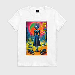 Футболка хлопковая женская Портрет ведьмы со зверушками - готика, цвет: белый
