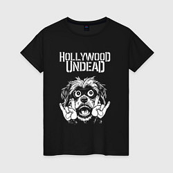 Футболка хлопковая женская Hollywood Undead rock dog, цвет: черный