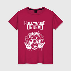 Футболка хлопковая женская Hollywood Undead rock dog, цвет: маджента