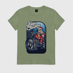 Футболка хлопковая женская Santa Biker, цвет: авокадо