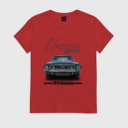 Футболка хлопковая женская Американский маслкар Ford Mustang 1973 года, цвет: красный