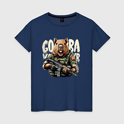 Футболка хлопковая женская Cool capybara - military style, цвет: тёмно-синий
