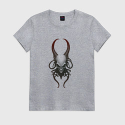 Футболка хлопковая женская Рогатый череп с щупальцами, цвет: меланж