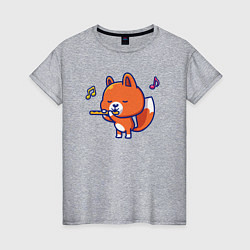 Футболка хлопковая женская Лисичка с флейтой, цвет: меланж