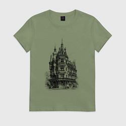 Футболка хлопковая женская Старинный дом, цвет: авокадо