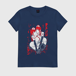 Футболка хлопковая женская Человек-бензопила Пауэр и Макима медсестры, цвет: тёмно-синий