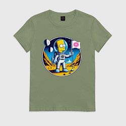 Футболка хлопковая женская Космонавт Барт Симпсон на другой планете, цвет: авокадо