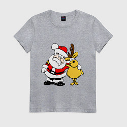 Футболка хлопковая женская Новогодняя парочка, цвет: меланж