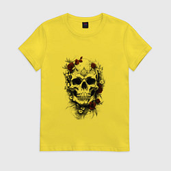 Футболка хлопковая женская Магический череп с розами, цвет: желтый