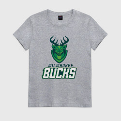 Футболка хлопковая женская Milwaukee Bucks NBA, цвет: меланж