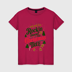 Футболка хлопковая женская Новогодняя атмосфера rockin around the christmas t, цвет: маджента