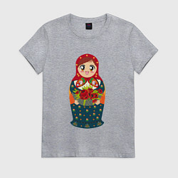 Футболка хлопковая женская Матрёшка аниме, цвет: меланж