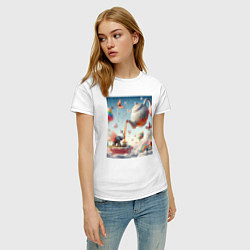 Футболка хлопковая женская Чаепитие крылатого слона - психоделика, цвет: белый — фото 2