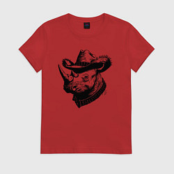 Футболка хлопковая женская Носорог ковбой, цвет: красный