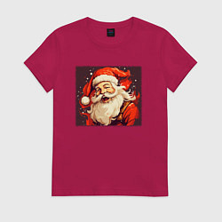 Футболка хлопковая женская Дед Мороз весёло улыбается, цвет: маджента