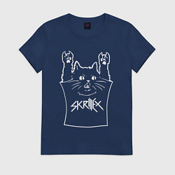 Футболка хлопковая женская Skrillex - cat rock, цвет: тёмно-синий